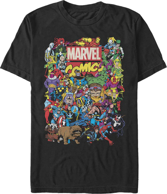 Black Greatest Characters Collage Marvel Comics T-Shirt