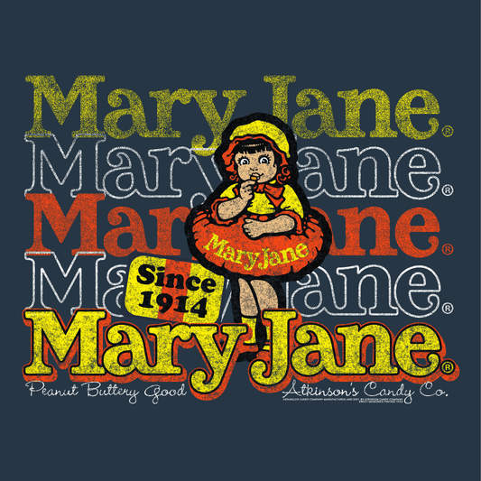 close up of mary jane since 1914 retro candy logo graphic