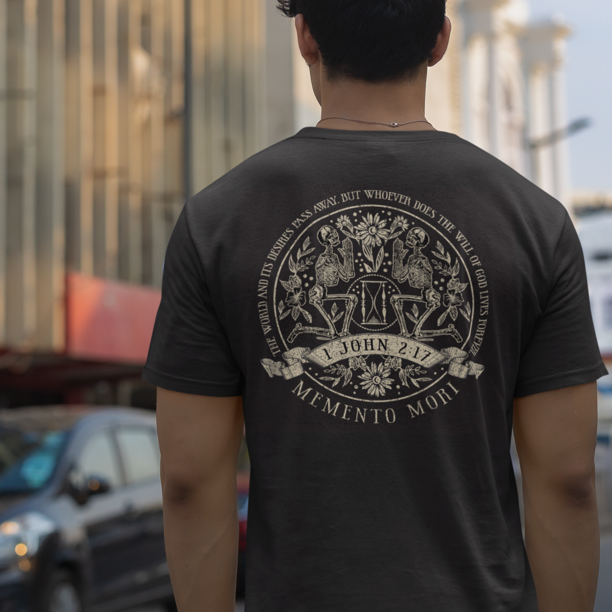 unisex memento mori christian shirt styled casually faith inspired gothic outfit