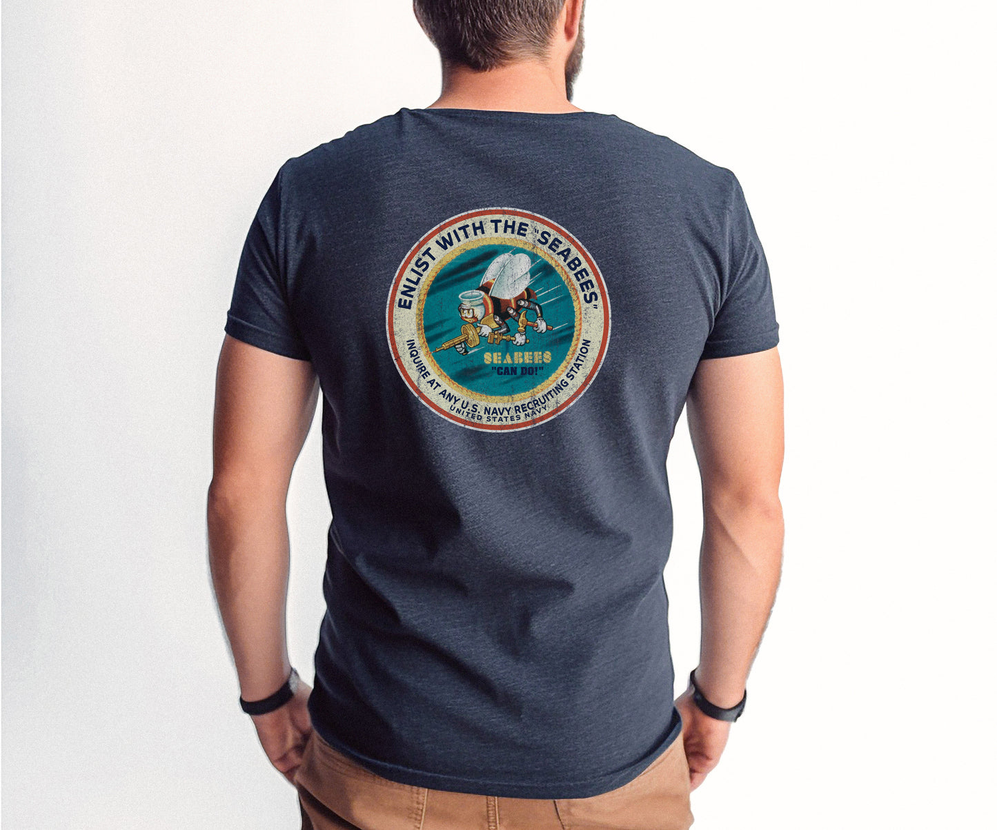 americas navy seabees enlist vintage graphic t shirt officially licensed military patriotic unisex tee back mockup