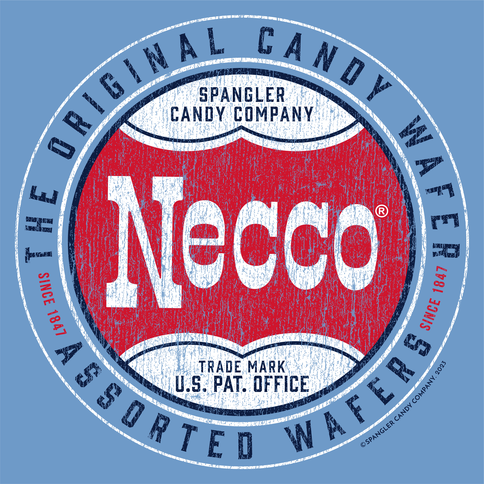 close up of necco wafer seal since 1847 vintage candy logo graphic