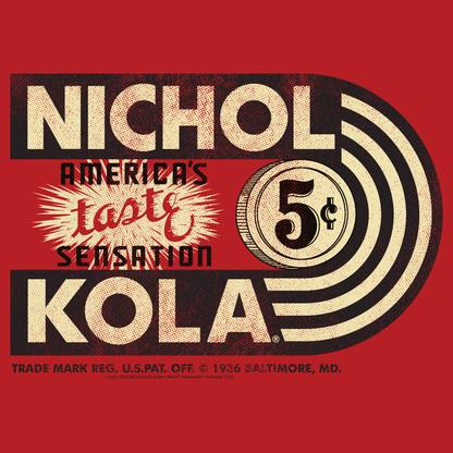 Vintage Nichol Kola® America's Taste Sensation artwork featuring nostalgic soda branding and retro advertising design
