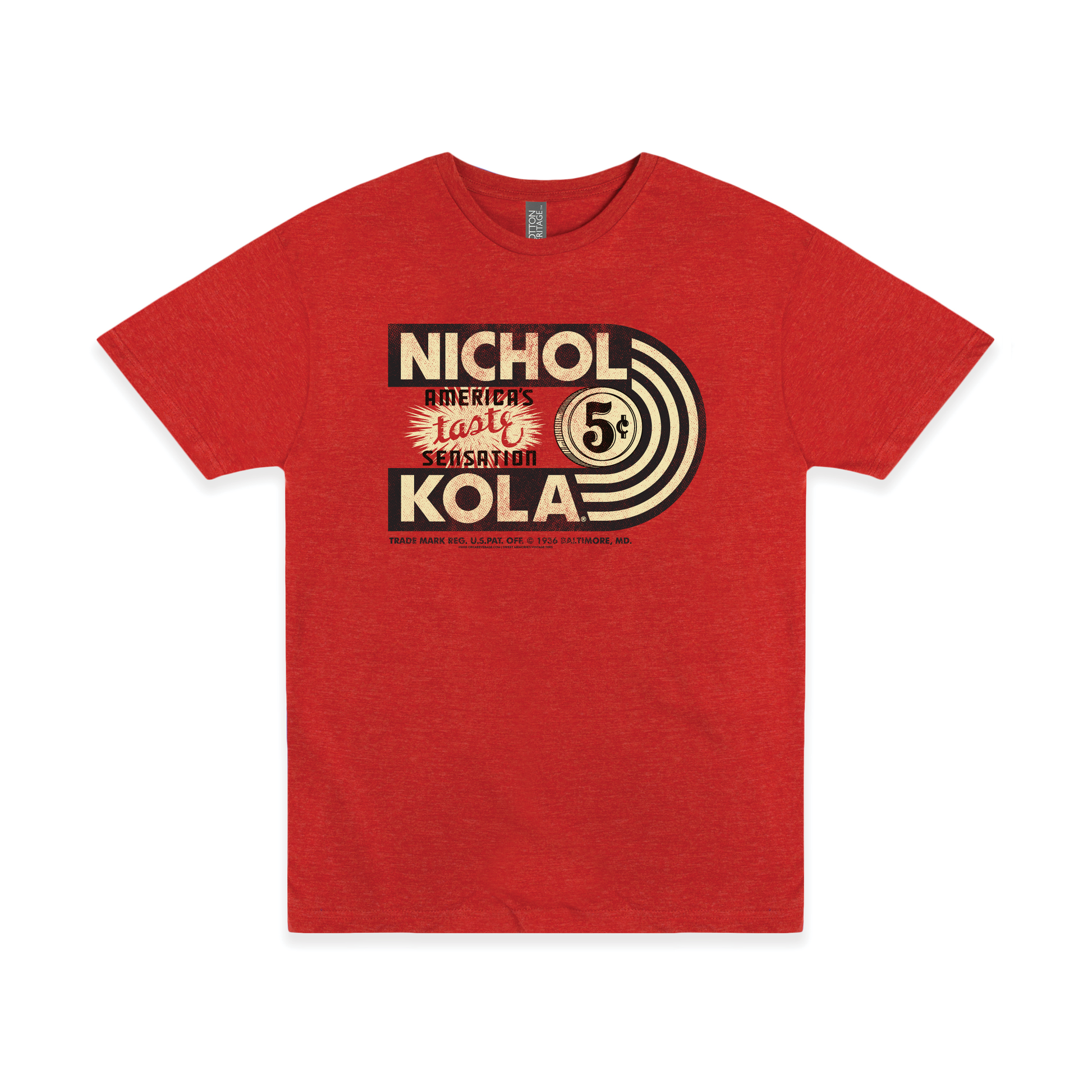 Nichol Kola® America's Taste Sensation Tee featuring a vintage soft drink graphic on an officially licensed unisex graphic shirt.