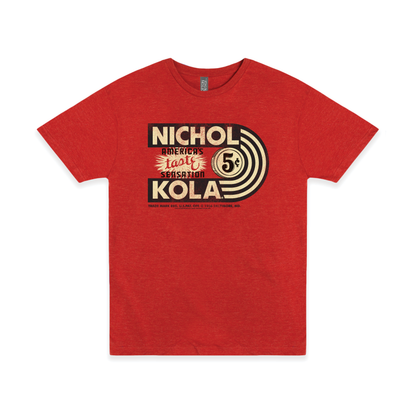 Nichol Kola® America's Taste Sensation Tee featuring a vintage soft drink graphic on an officially licensed unisex graphic shirt.