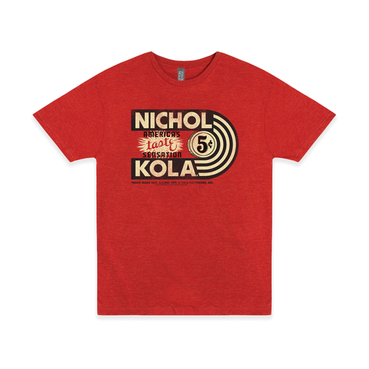 Nichol Kola® America's Taste Sensation Tee featuring a vintage soft drink graphic on an officially licensed unisex graphic shirt.