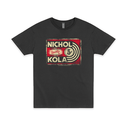 Nichol Kola® Vintage Sign Tee featuring a nostalgic soda advertisement on an officially licensed unisex graphic shirt.