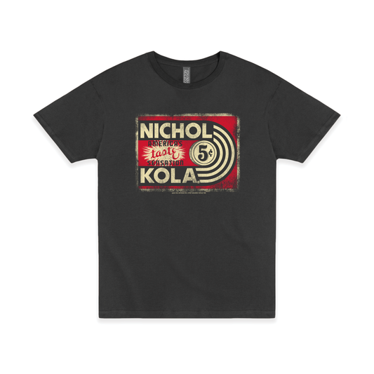 Nichol Kola® Vintage Sign Tee featuring a nostalgic soda advertisement on an officially licensed unisex graphic shirt.
