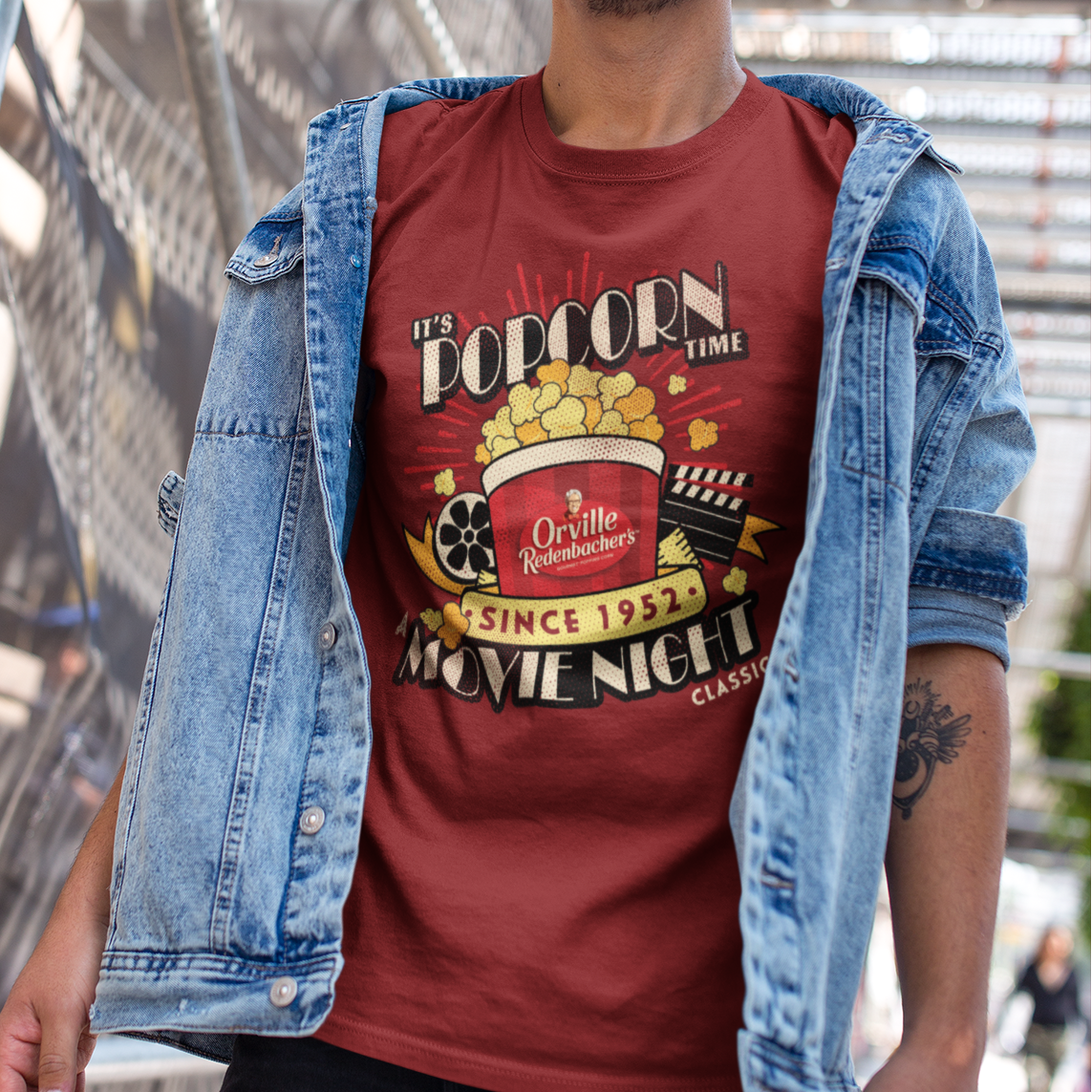 unisex orville redenbachers movie night shirt styled casually retro snack outfit