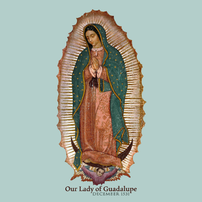 close up of our lady of guadalupe vintage religious graphic