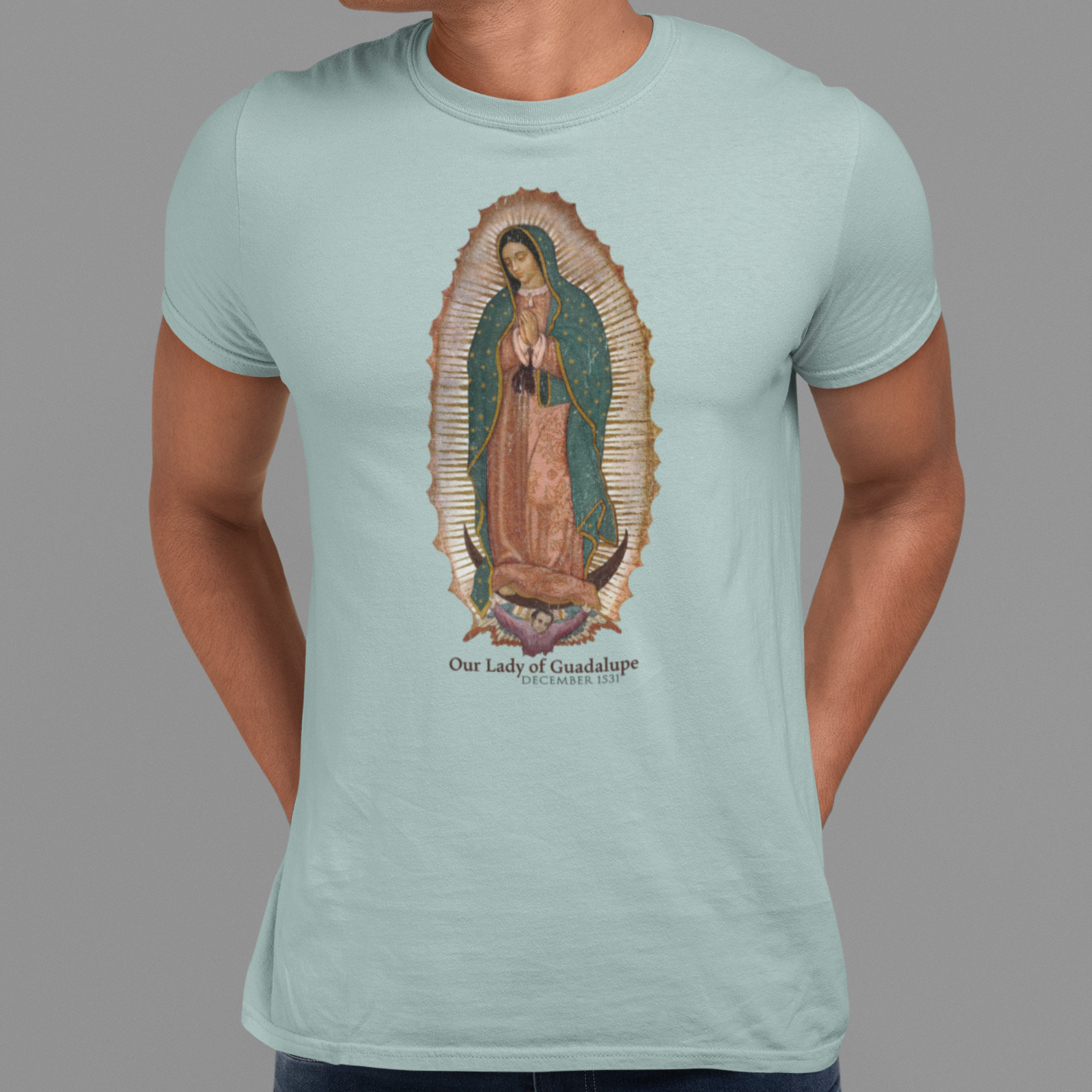 unisex our lady of guadalupe shirt styled casually catholic faith inspired outfit