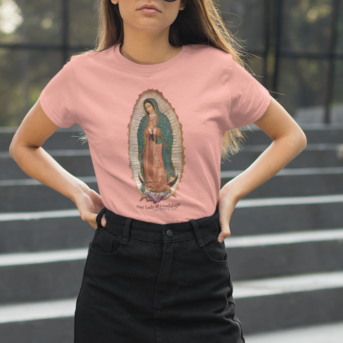 unisex our lady of guadalupe shirt styled casually catholic faith inspired outfit
