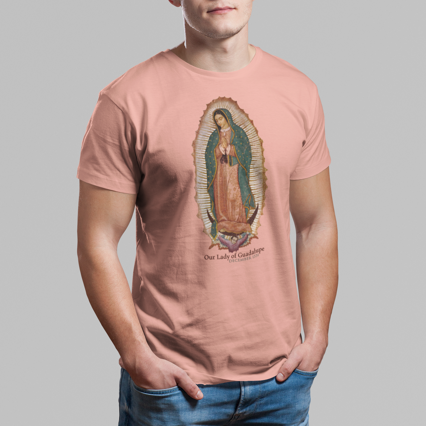 unisex our lady of guadalupe shirt styled casually catholic faith inspired outfit
