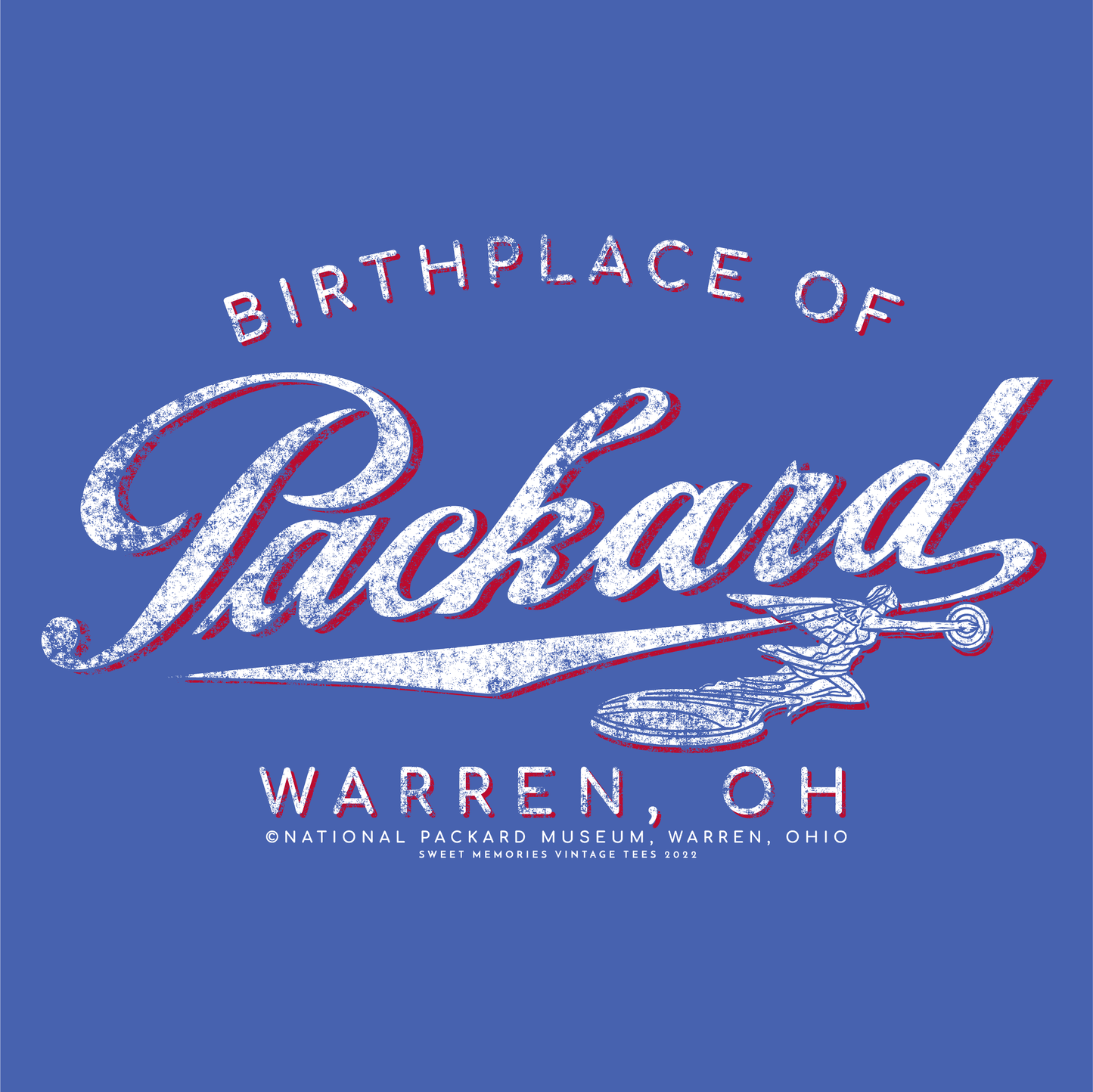 Vintage-style Packard The Birthplace of Packard Car Warren, Ohio graphic celebrating the historic birthplace of the Packard automobile.