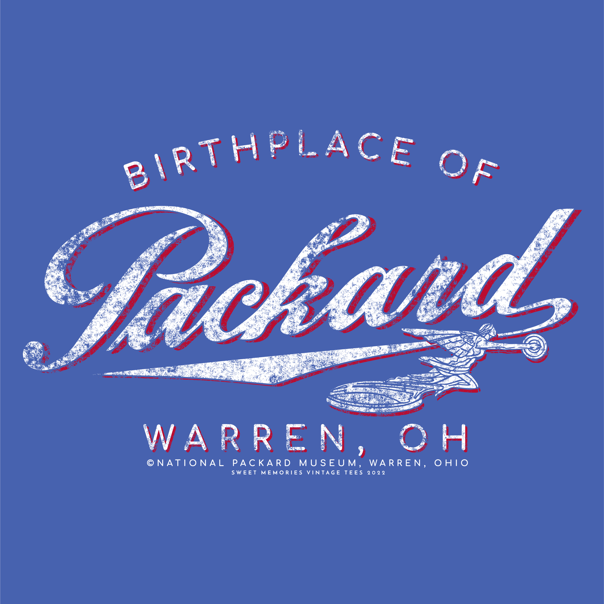 Vintage-style Packard The Birthplace of Packard Car Warren, Ohio graphic celebrating the historic birthplace of the Packard automobile.