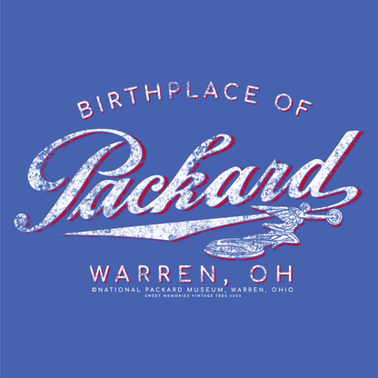 Vintage-style Packard The Birthplace of Packard Car Warren, Ohio graphic celebrating the historic birthplace of the Packard automobile.