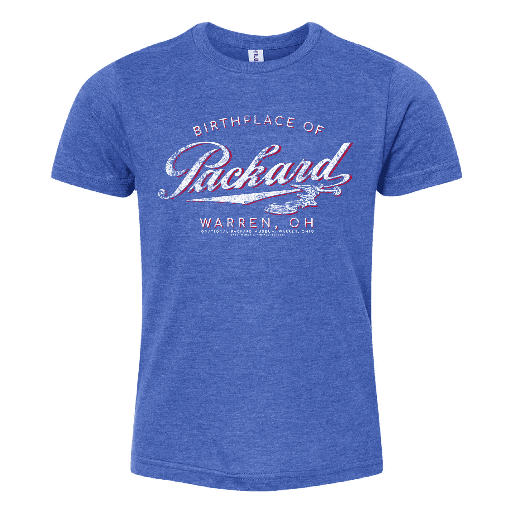 Packard The Birthplace of Packard Car Warren, OH Youth Tee featuring a vintage-inspired Packard automobile graphic on a soft unisex youth T-shirt.