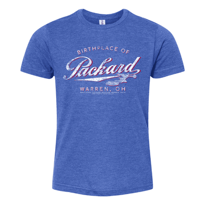 Packard The Birthplace of Packard Car Warren, OH Youth Tee featuring a vintage-inspired Packard automobile graphic on a soft unisex youth T-shirt.