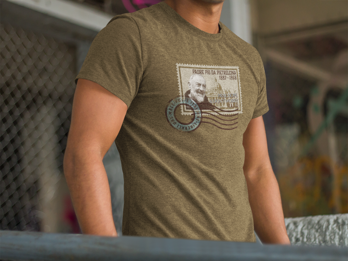 unisex padre pio catholic shirt styled casually faith inspired outfit