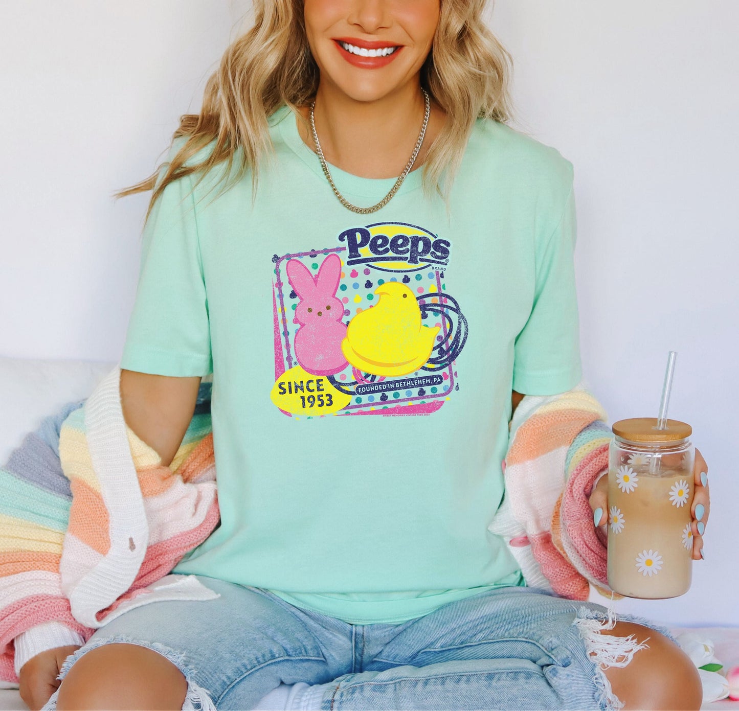 unisex peeps retro candy shirt styled casually nostalgic candy lover outfit
