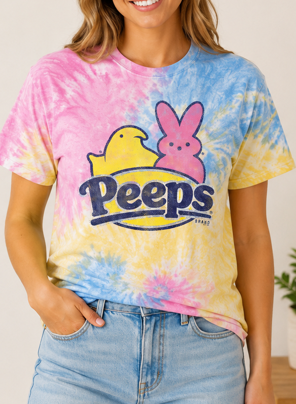 unisex peeps sherbet tie dye shirt styled casually colorful candy lover outfit easter apparel
