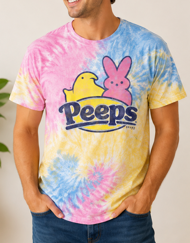 unisex peeps sherbet tie dye shirt styled casually colorful candy lover outfit easter apparel