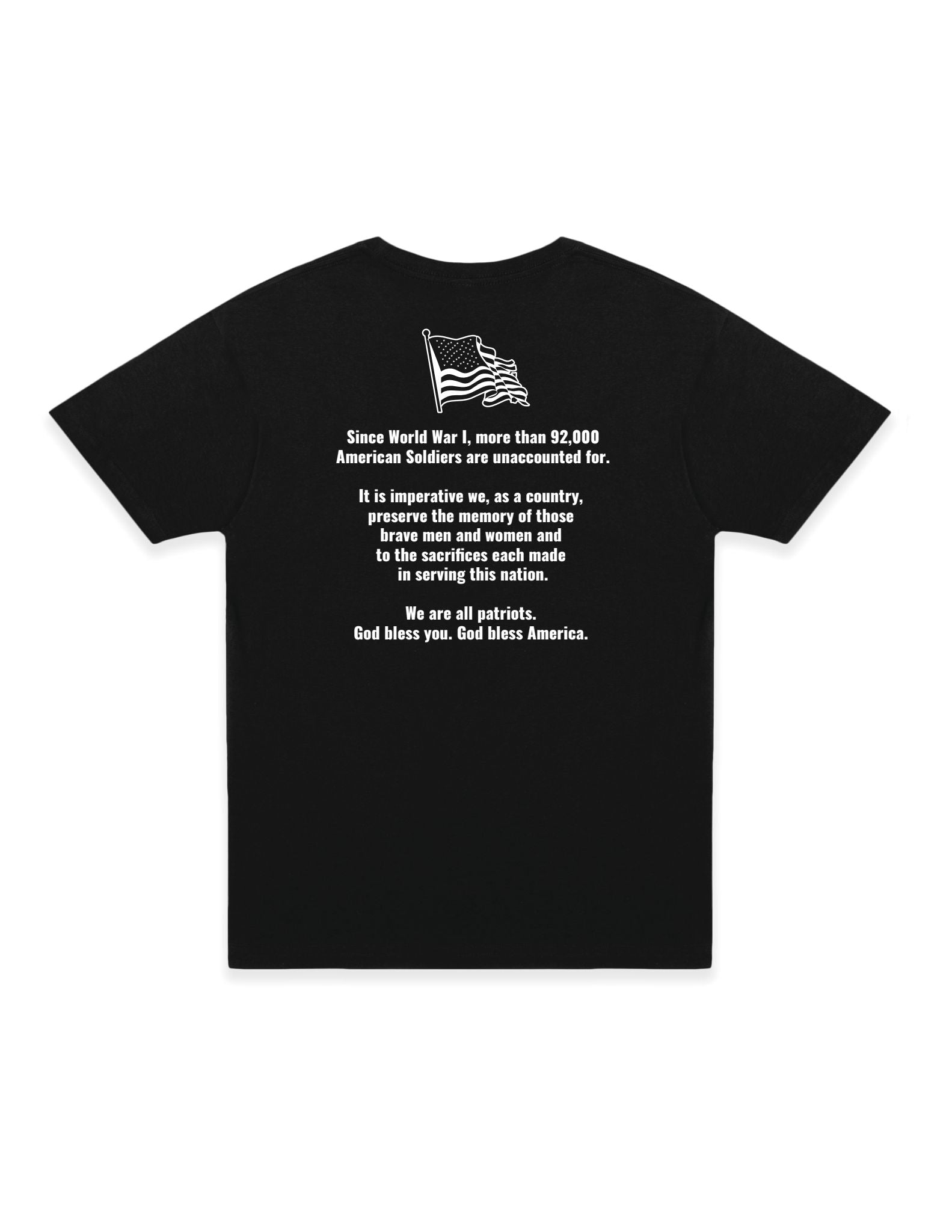 pow mia remembrance military tribute t shirt laid flat patriotic apparel