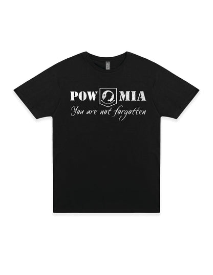 pow mia remembrance military tribute t shirt laid flat patriotic apparel