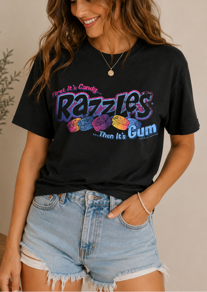unisex razzles retro logo shirt styled casually for candy lovers and nostalgic candy fans