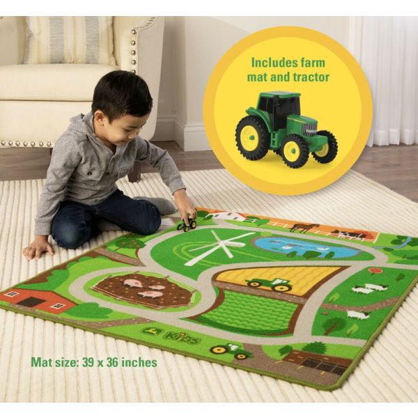 John Deere Rug Playmat Assortment Farm with Tractor and Construction with Skid