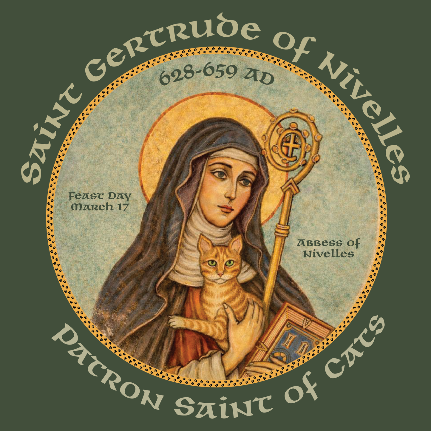 close up of saint gertrude of nivelles patron saint of cats religious graphic 