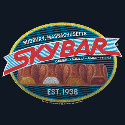 close up of skybar candy bar flavors caramel vanilla peanut fudge vintage logo graphic