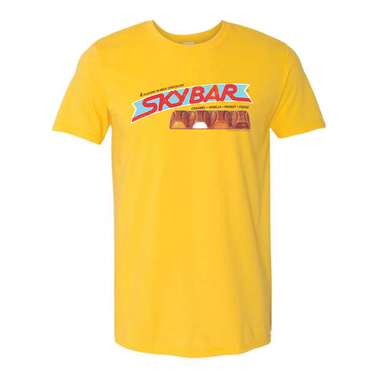 skybar original candy bar retro logo t shirt laid flat nostalgic sweets apparel