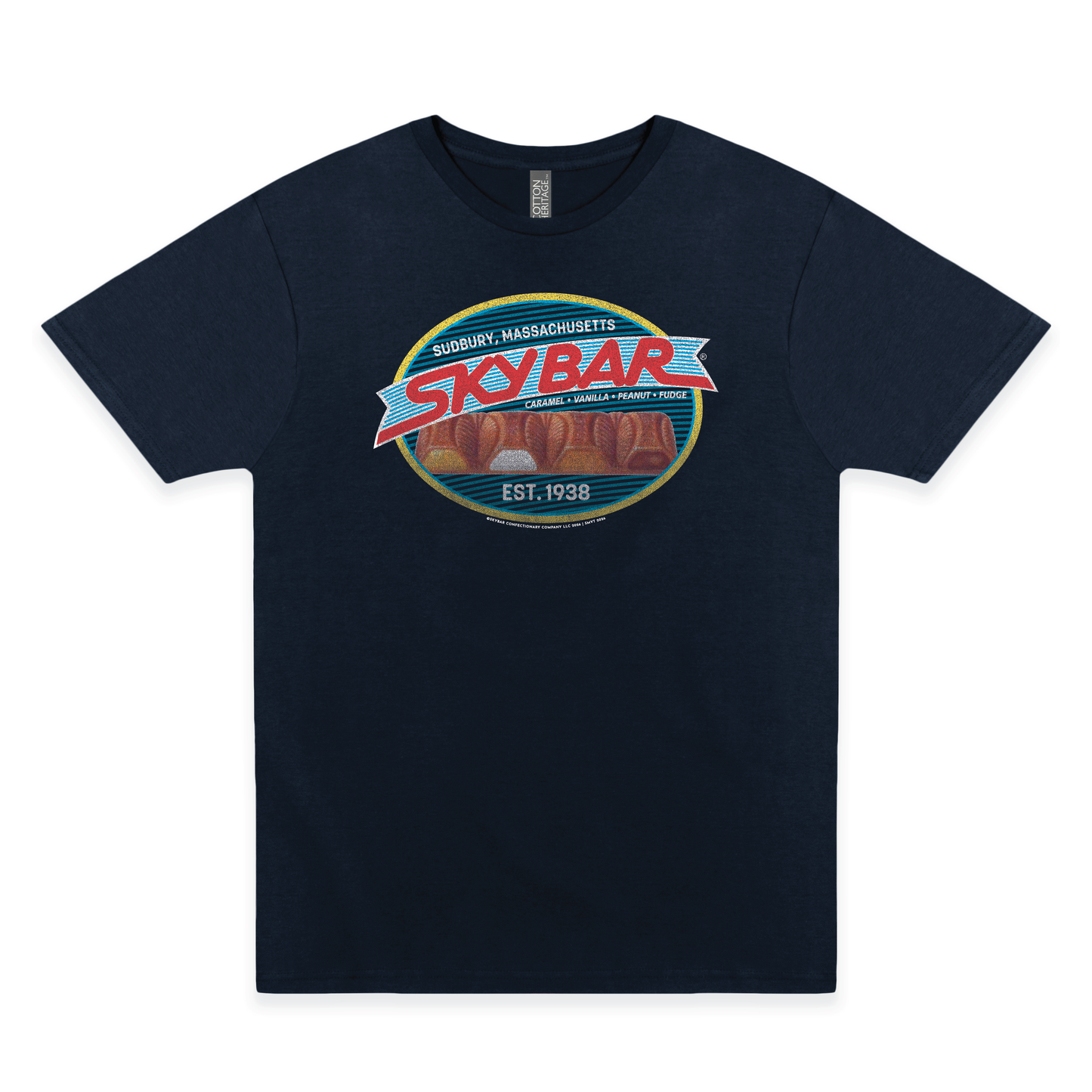 skybar caramel vanilla peanut fudge retro candy bar t shirt laid flat nostalgic sweets apparel