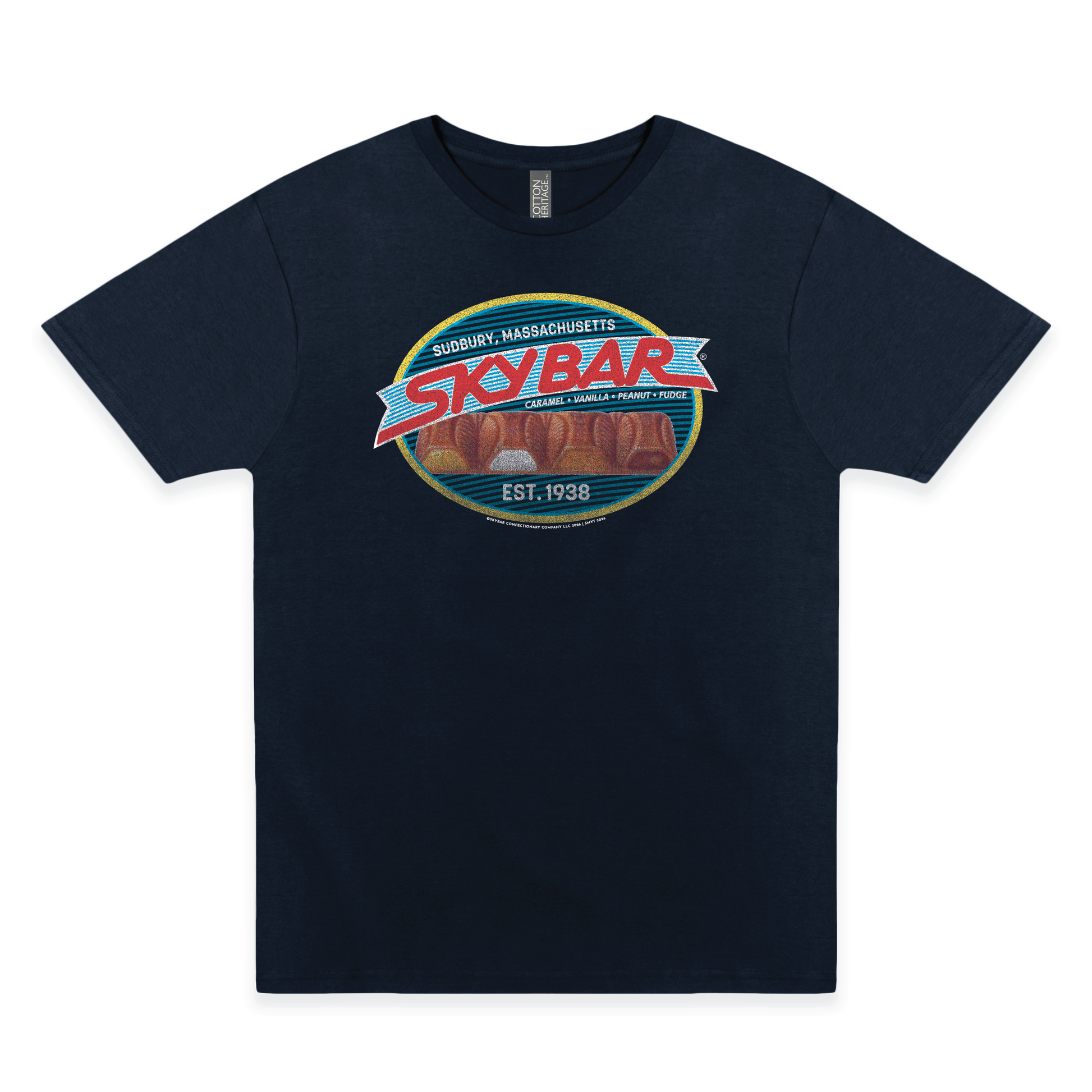 skybar caramel vanilla peanut fudge retro candy bar t shirt laid flat nostalgic sweets apparel