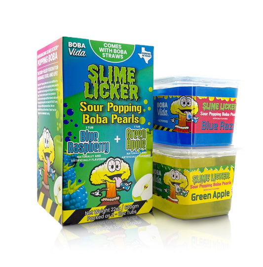 Slime Licker Sour Popping Boba Pearls 2/11oz Tubs- Blue Rasp/Green Apple