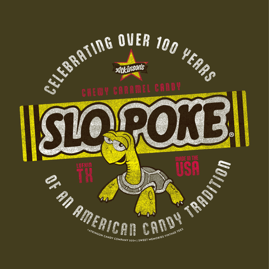 close up of slo poke chewy caramel candy vintage graphic
