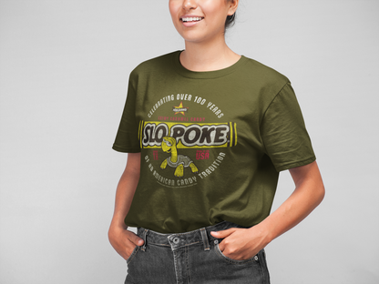 unisex slo poke candy shirt styled casually nostalgic candy lover outfit