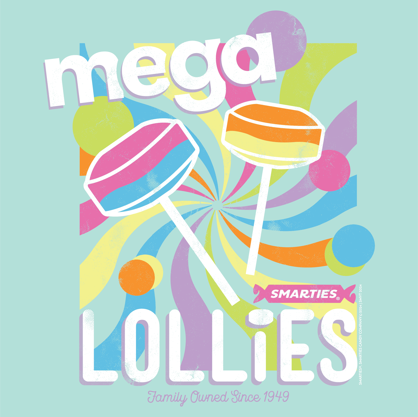 close up of smarties mega lollies groovy pastel candy graphic