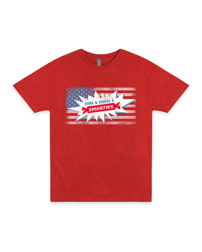 smarties stars and stripes patriotic candy graphic t shirt vintage americana flag unisex tee