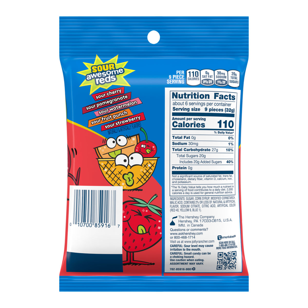 Jolly Rancher Gummies Sour Awesome Reds Peg Bag 6.5oz