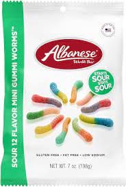 Albanese 12 Flavor  Sour Mini Gummi Worms, 7oz