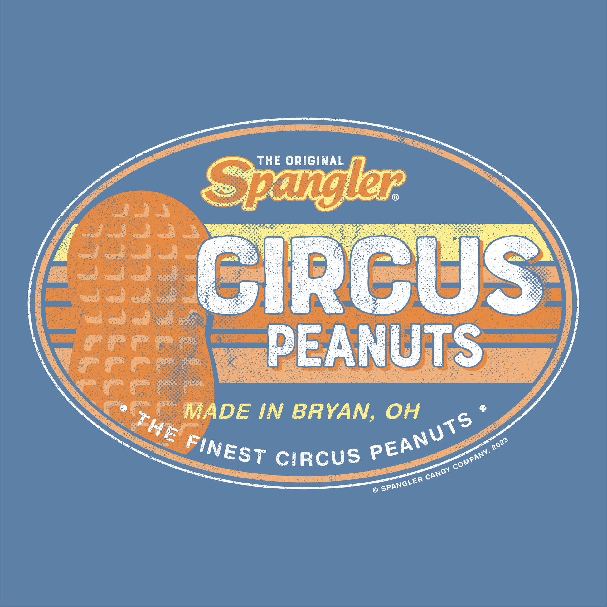 close up of spanglers circus peanuts since 1924 vintage candy logo graphic