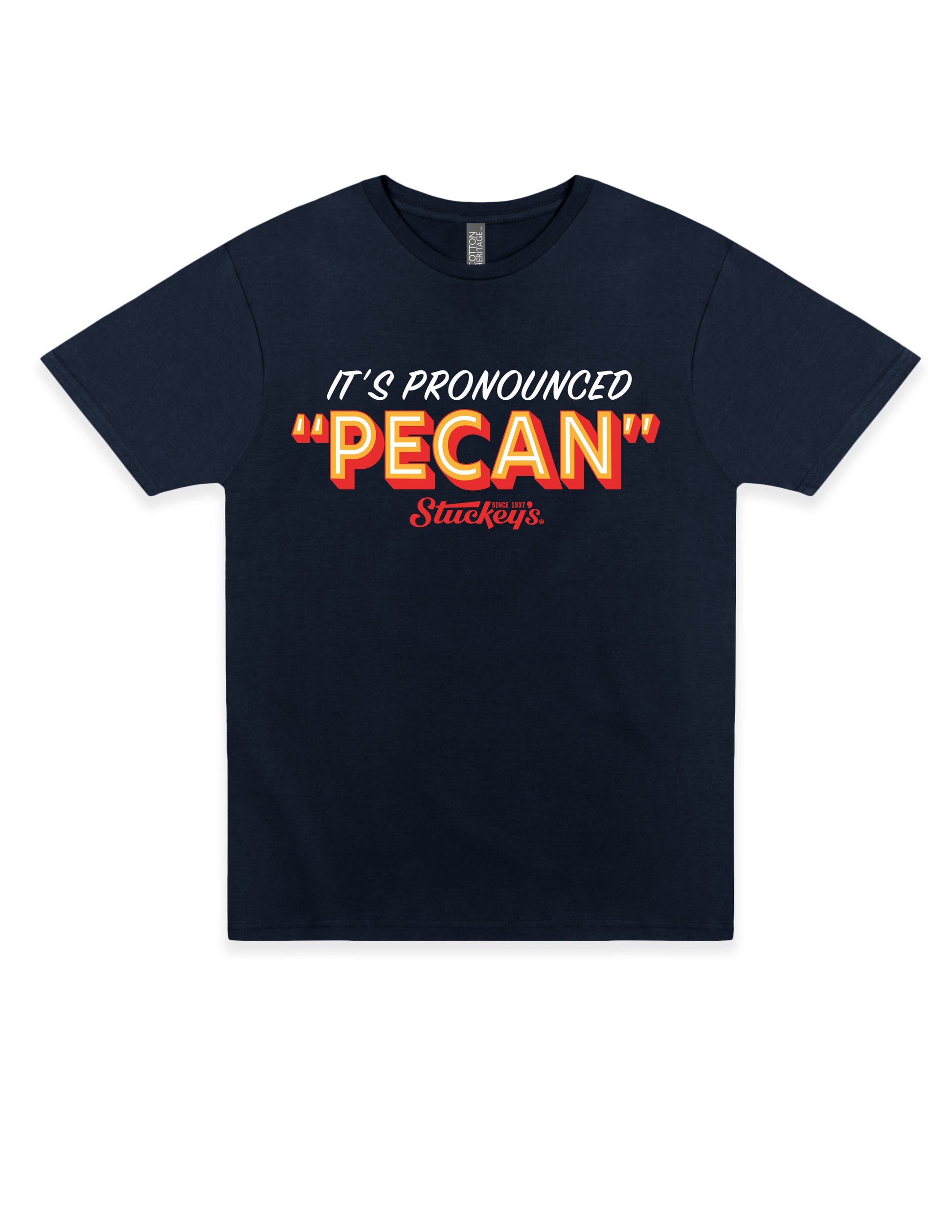 Stuckey's® It's Pronounced 'Pecan' Tee featuring humorous Southern-inspired artwork on an officially licensed unisex graphic T-shirt.