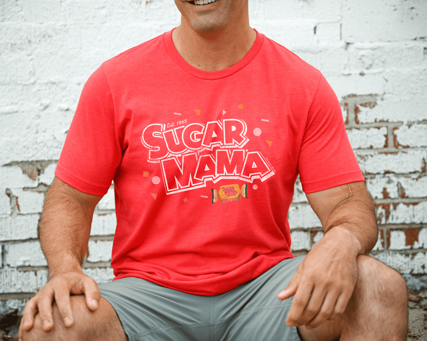 Sugar Mama Who's Your Mama Tee, a nostalgic candy-themed shirt styled casually