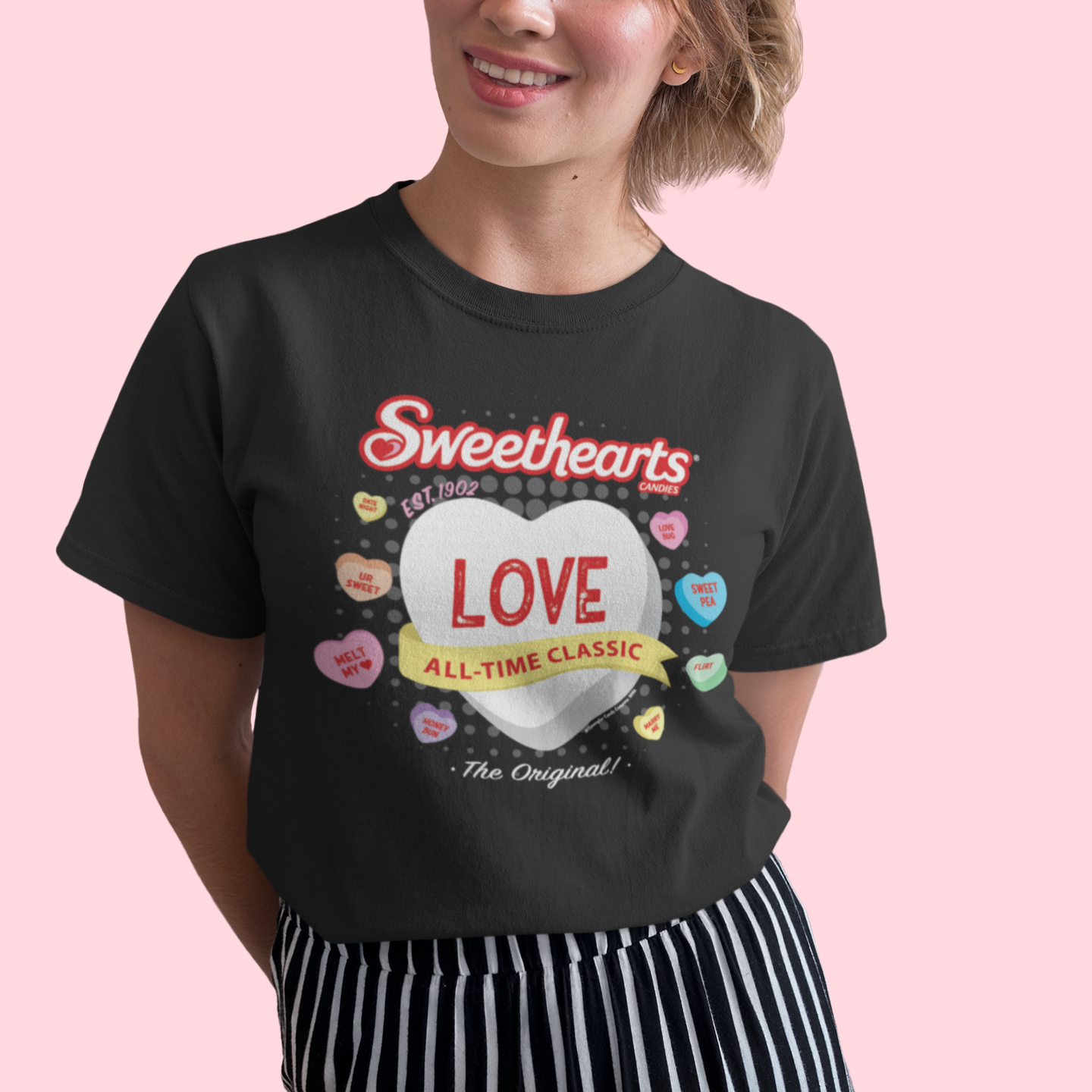 unisex sweethearts candy love t shirt styled casually retro valentines outfit nostalgic look