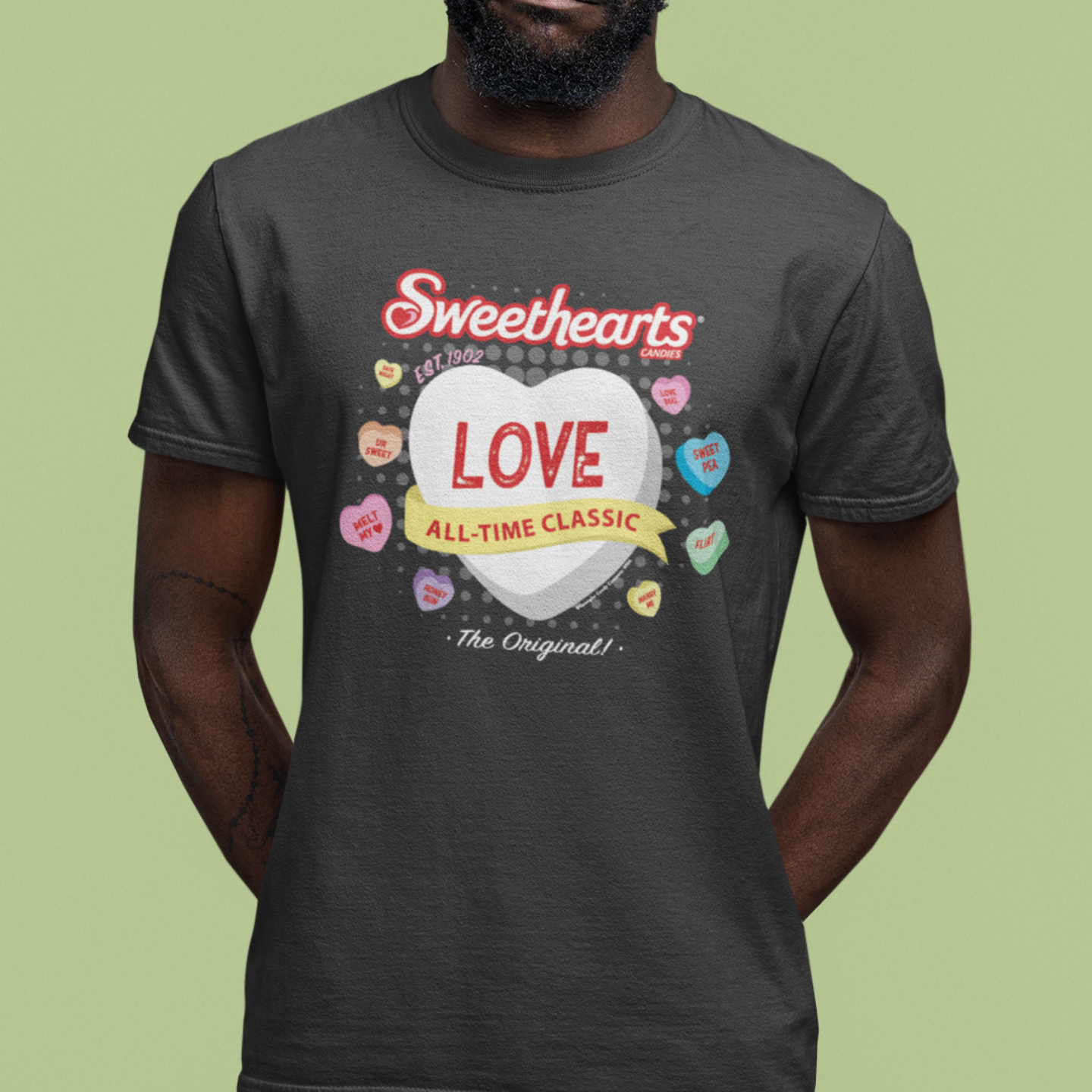 unisex sweethearts candy love t shirt styled casually retro valentines outfit nostalgic look