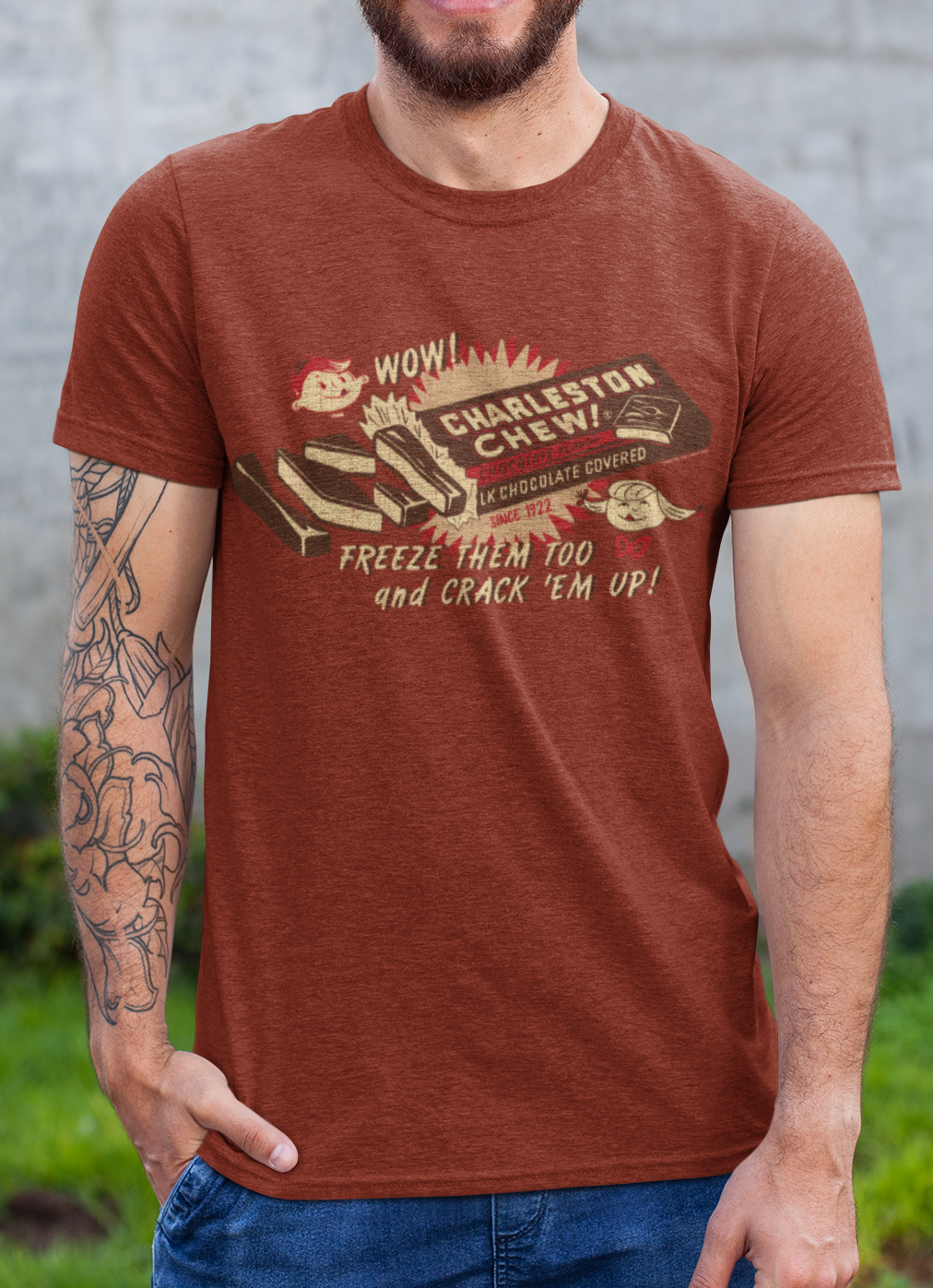 unisex charleston chew vintage advertising shirt styled casually for nostalgic candy lovers