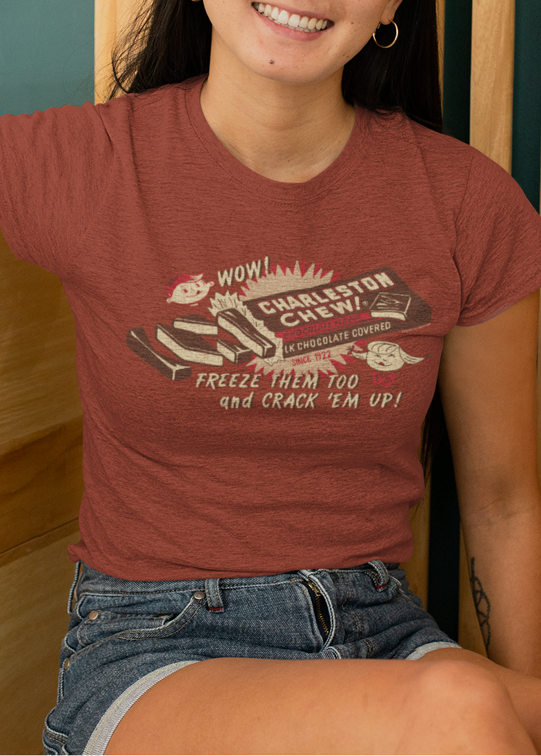 unisex charleston chew vintage advertising shirt styled casually for nostalgic candy lovers