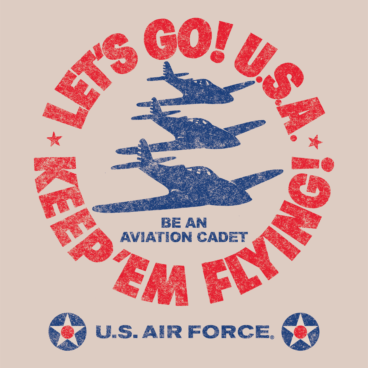 close up of us air force lets go usa patriotic graphic on cotton t shirt