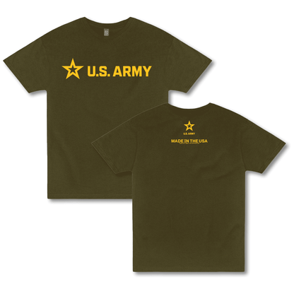 us army logo front and back print t shirt laid flat military apparel